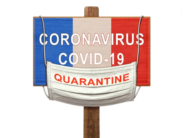 Karanténa Během Pandemického Koronaviru Covid Francii Lékařská Maska Nápisem Karanténa — Stock fotografie