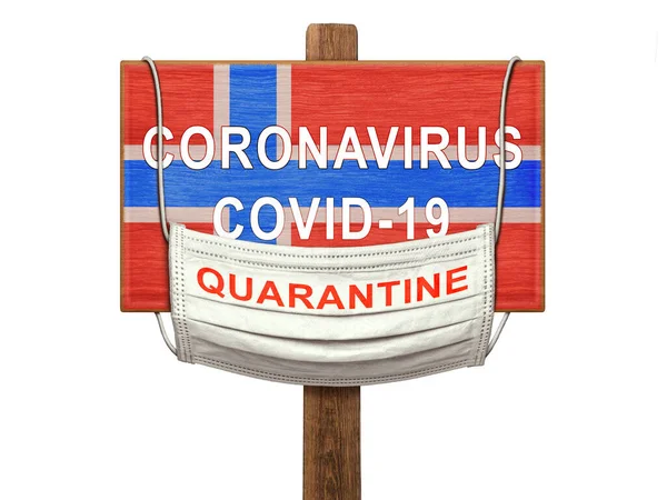 Karanténa Během Pandemického Koronaviru Covid Norsku Lékařská Maska Nápisem Karanténa — Stock fotografie