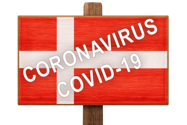 在丹麦的一场大流行病中进行了检疫 小心写在印有丹麦国旗图案的板子上 标牌上的文字 防治流行病的措施 — 图库照片