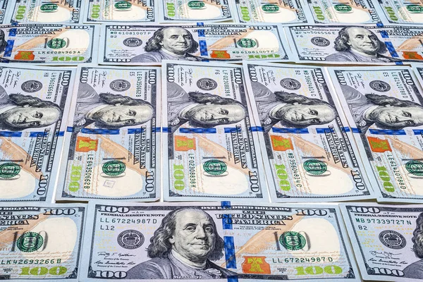 100美元背景 大量的钞票A Large Number Bannotes 一堆美圆 钱的质感银行和金融概念 — 图库照片