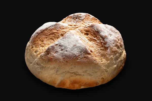 Okrągły Chleb Chleb Domowej Roboty Jest Izolowany Czarnym Tle Pieczenie — Zdjęcie stockowe