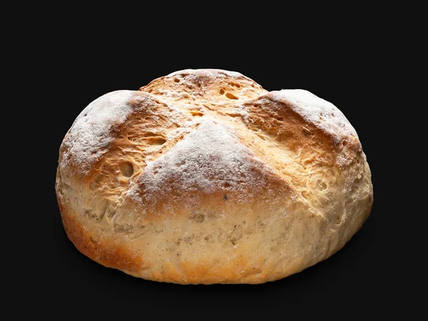 Pâine Grâu Pâine Țărănească Rotundă Izolată Fundal Negru Coacere Casă — Fotografie, imagine de stoc