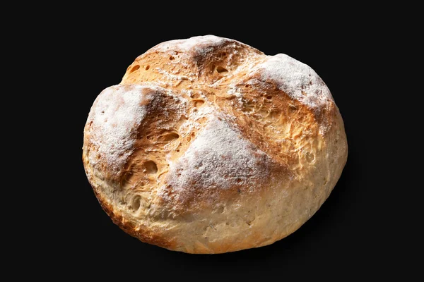 Runt Bröd Brödlimpa Isolerad Svart Bakgrund Hembakad Bakning — Stockfoto