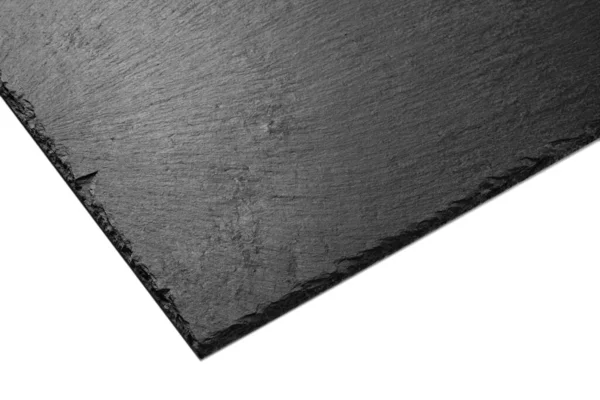 Black Slate Plate Black Stone Slate Board Blank Slate Isolated — Stock Photo, Image