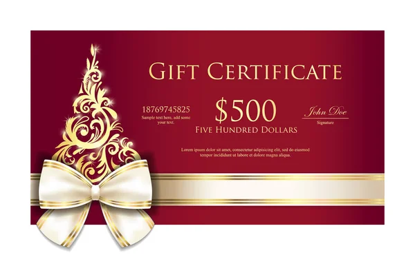 Lüks kırmızı Noel hediye sertifikası ile krem şerit ve altın ornmament Noel ağacı