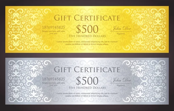 Vintage süsleme desenli lüks altın ve gümüş hediye sertifikası