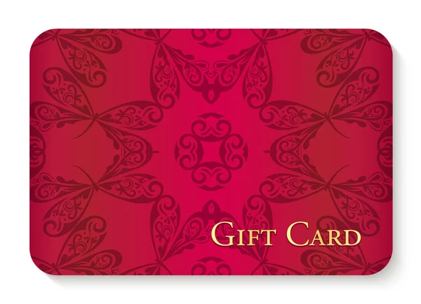 Πολυτελή κόκκινο δώρο κάρτα με κύκλο λιβελλουλών στολίδι ως διακόσμηση υποβάθρου Εικονογράφηση Αρχείου