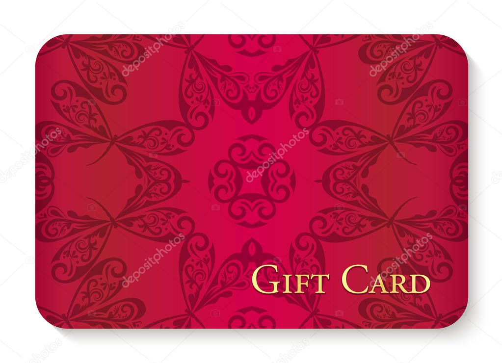 Luxury red gift card with circle dragonfly ornament as background decoration