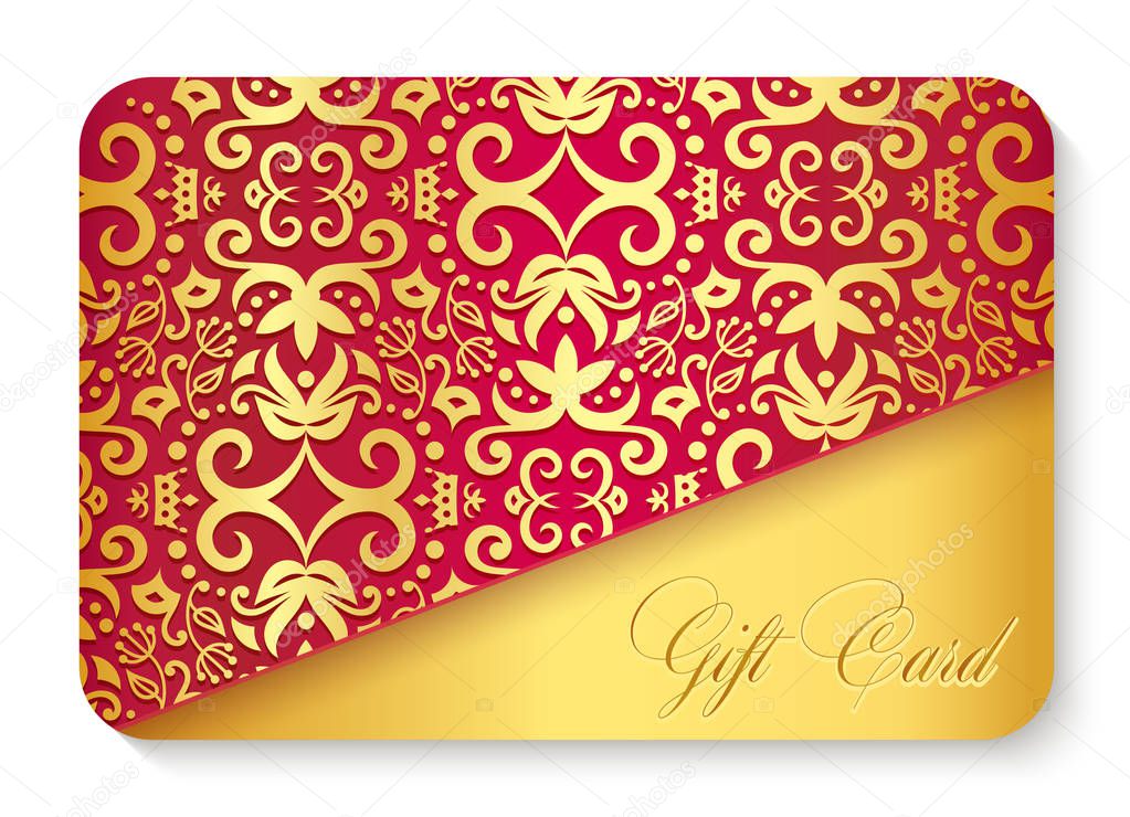 Luxury red gift card with golden vintage ornament decoration