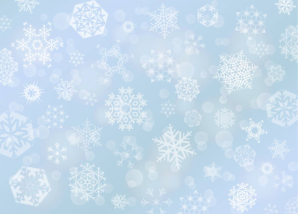 Light blue Christmas background with white snowflakes