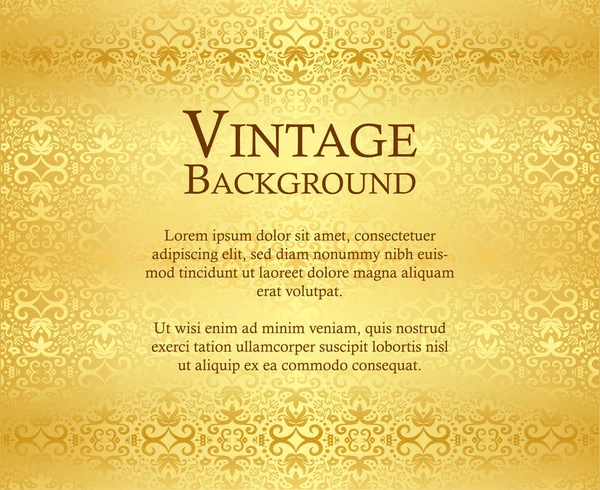 Fondo dorado de lujo con adorno de damasco vintage — Vector de stock