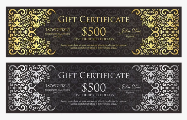 Lüks siyah hediye sertifikası ile altın ve gümüş vintage model süsleme