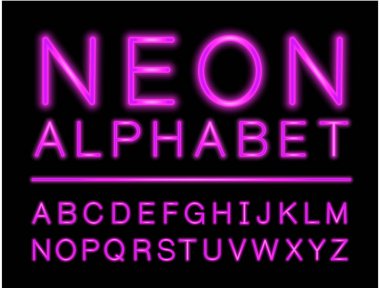 Menekşe neon alfabesi ile tam harfler Led etkisi ile ayarla