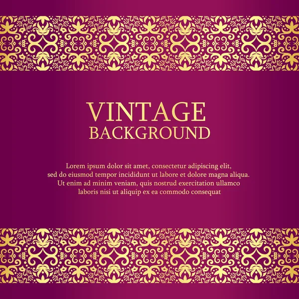 Vintage purple background with gold lace as top and down decoration — Stock Vector