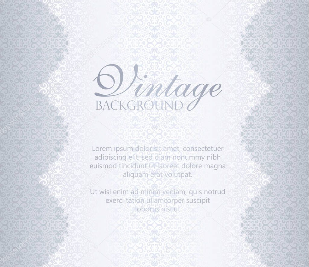 Vintage silver background with damask ornament pattern