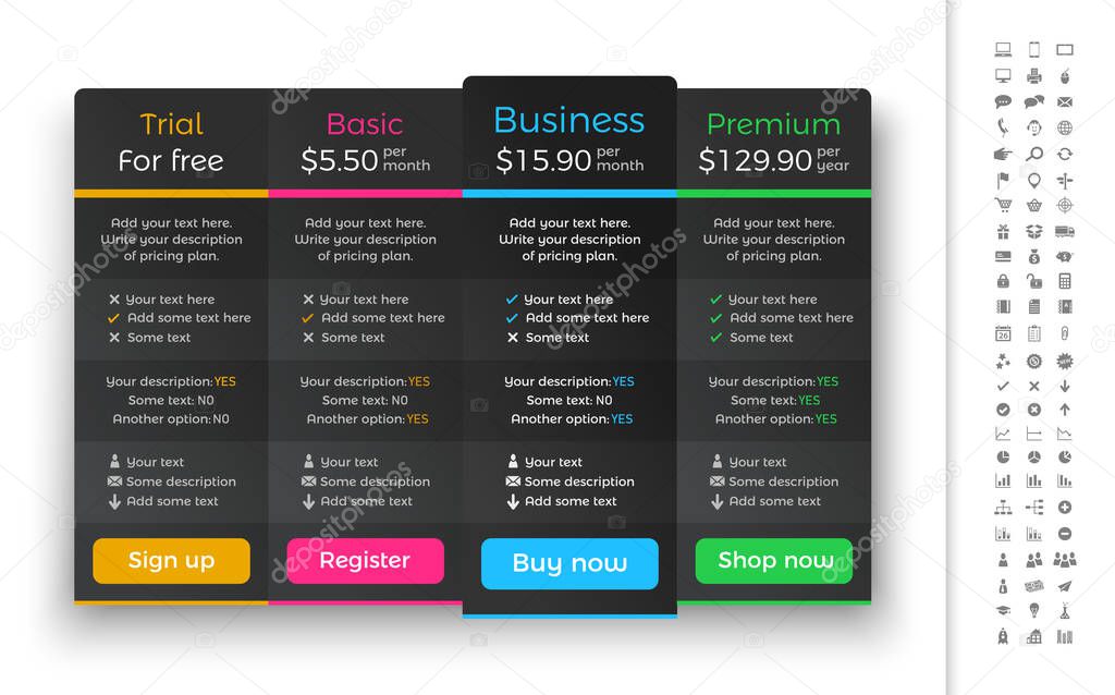 Dark pricing table with 4 plans and one recommended option