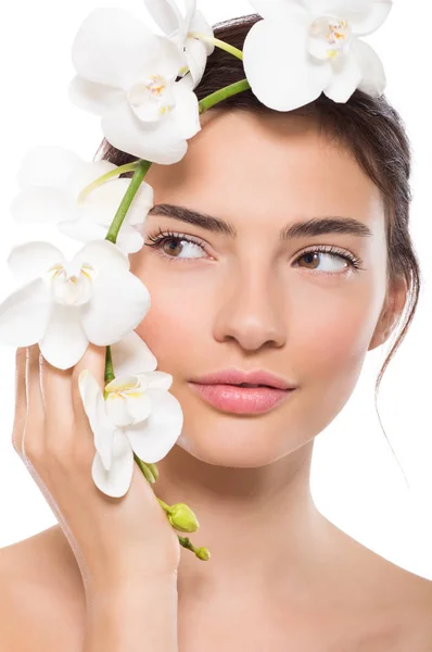 Beauty face with orchid — Stock Photo, Image