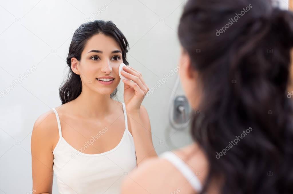 Woman removing make up