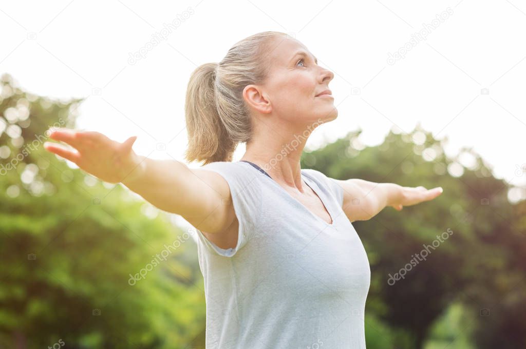 Mature woman yoga exercise