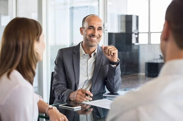 Happy financial agent smiling — Stock Photo, Image