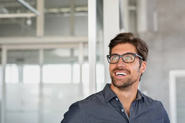 Gelukkige zakenman met een idee op kantoor — Stockfoto