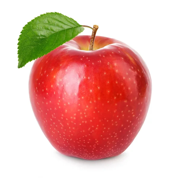 Yeşil Yaprak Beyaz Bir Arka Plan Üzerinde Izole Kırmızı Elma — Stok fotoğraf