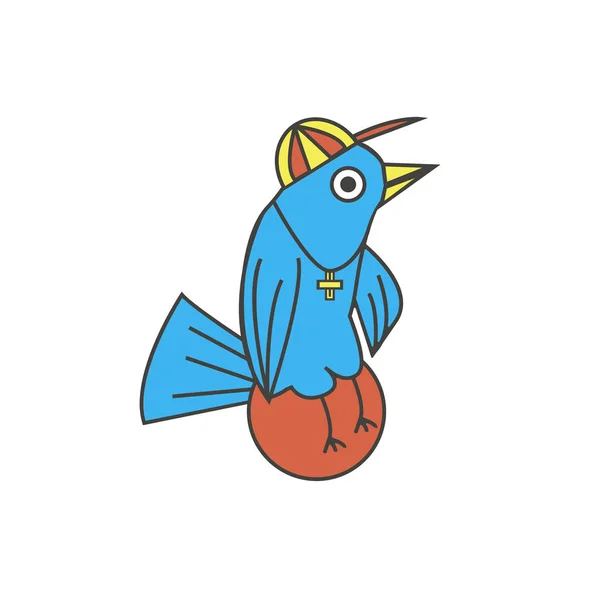 Modne Niebieski Ptak Czapce Siedzi Piłkę — Wektor stockowy