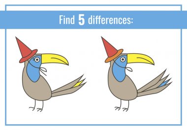 Kuş illüstrasyon karikatür. Farkları bulun. Eğitim oyun çocuklar için