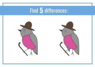 Eğitim çocuklar için oyun. Farkları bulun. Kuş çizimi