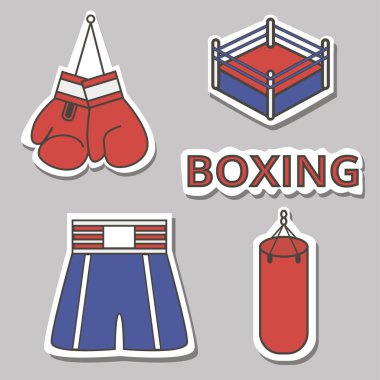 Boks çıkartmaları kümesi. Spor simgeleri