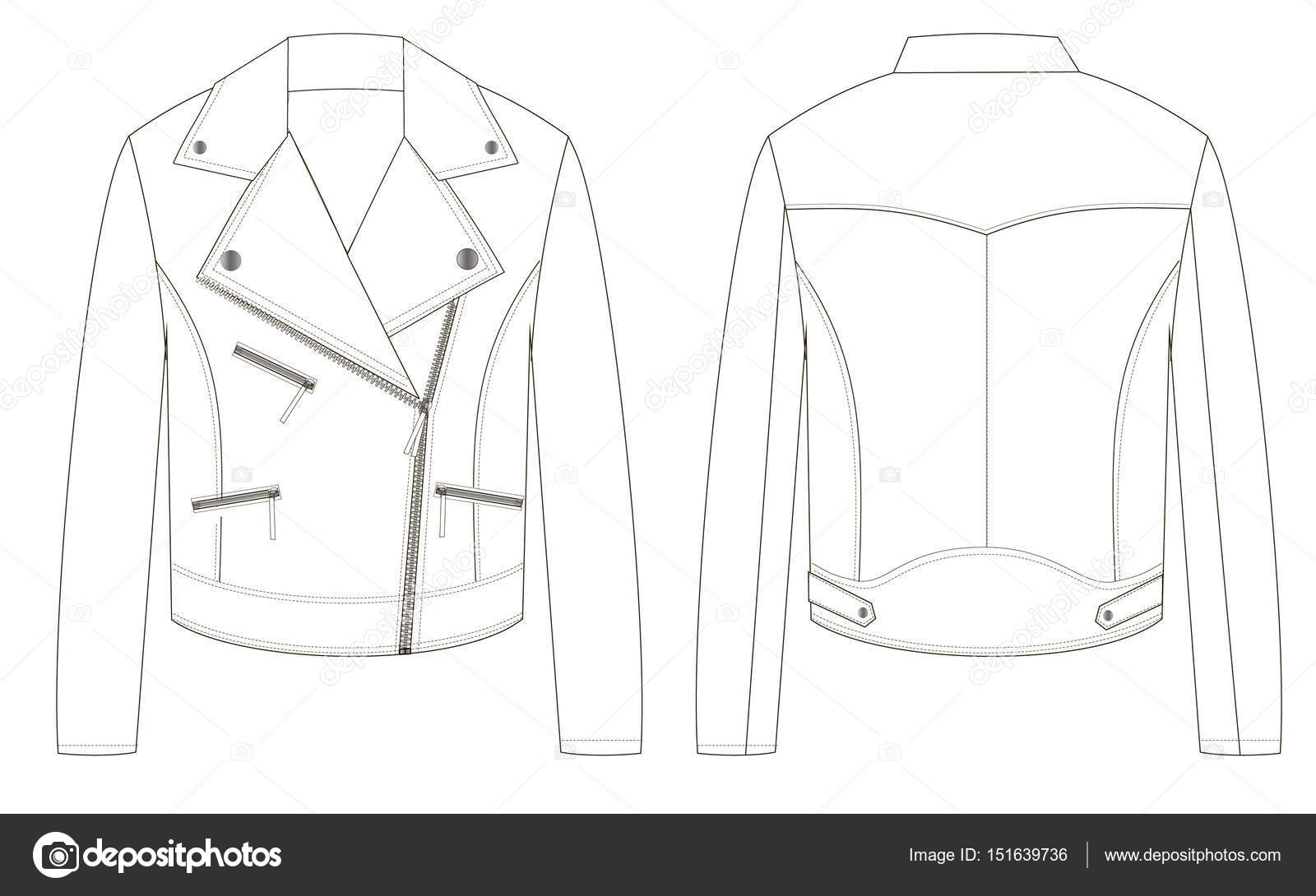 Biker Jacket Technical Drawing - Jacket Sketch Drawing | Boddeswasusi