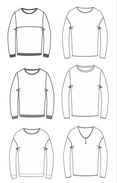 セーター トレーナー 長袖の技術的なデッサンのベクトルを設定 — ストックベクタ