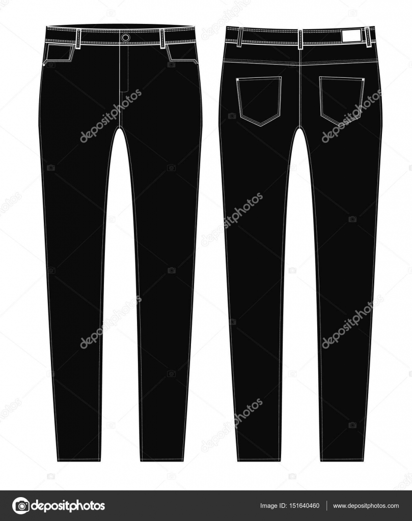 Female jeans technical drawing in black color — Stock Vector ...