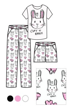 pijama ile sevimli tavşan ile Yazdır