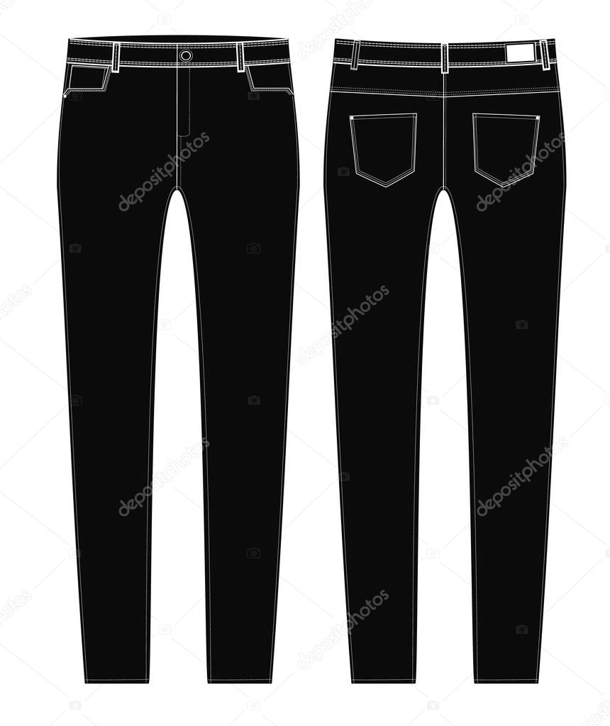 female jeans  technical drawing in black color