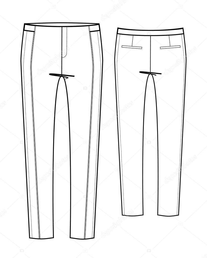 Pants fashion design sketches | Female trousers technical sketch ...