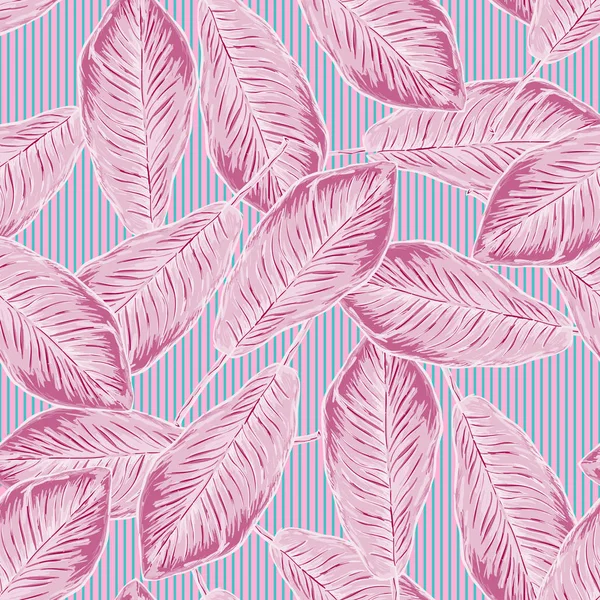바나나와 함께 완벽 한 열 대 패턴 줄무늬 배경 잎 — 스톡 벡터
