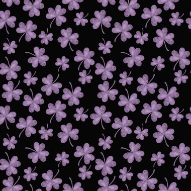 Şirin sorunsuz mor yonca yonca desen siyah arka plan üzerine