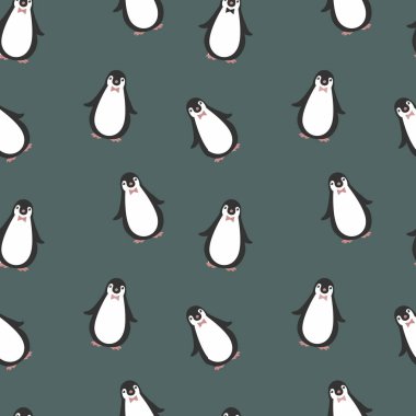 Penguen desen yeşil zemin üzerine