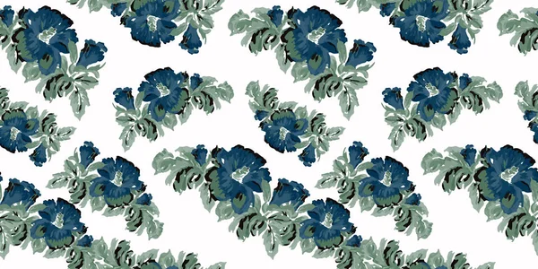 Flores azules patrón vintage sobre fondo blanco — Vector de stock