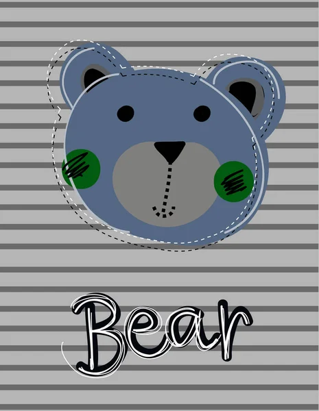 Милий смішний ведмідь обличчя патч, аплікація для прикраси дитячого одягу — стоковий вектор