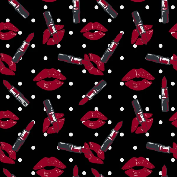 Moda Patrón de cosméticos sin costuras con maquillaje objetos de artista — Vector de stock