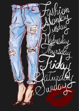 moda illüstrasyon mavi Jeans femail bacak