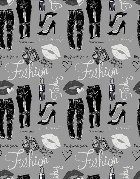 Fashion items zwart-wit patroon — Stockvector