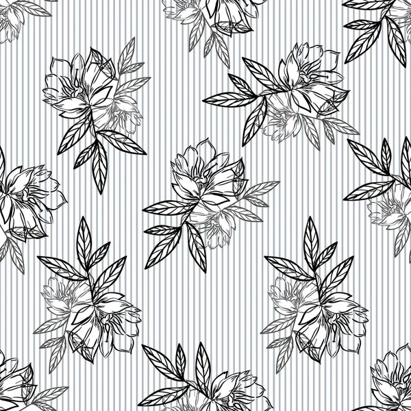 Flores simples en estilo de línea en rayas — Vector de stock