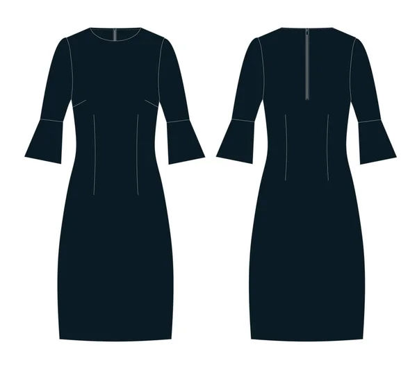 Сукня з дизайнерськими рукавами технічний ескіз . — стоковий вектор