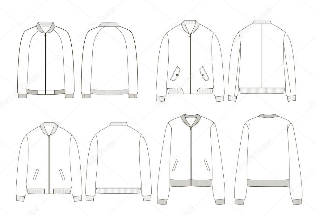 unisex college bomber jacket technical sketches