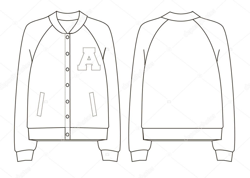unisex college bomber jacket technical sketch