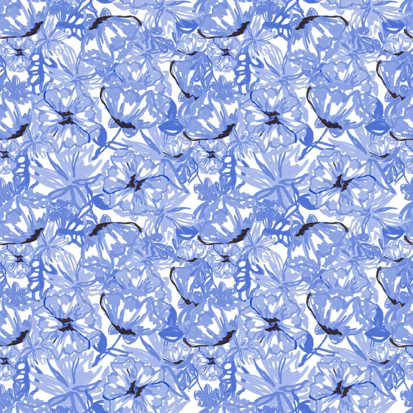 Patrón de flores en colores azules — Vector de stock