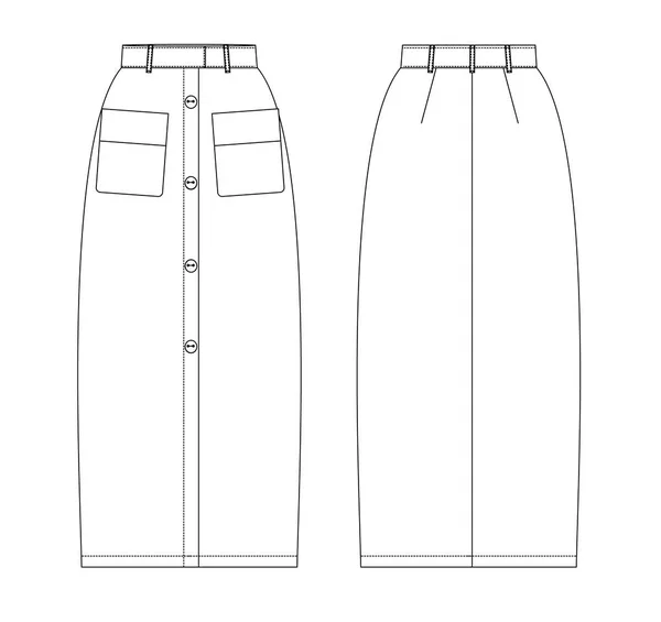 앞면과 뒷면 기술 스케치를 치마 — 스톡 벡터
